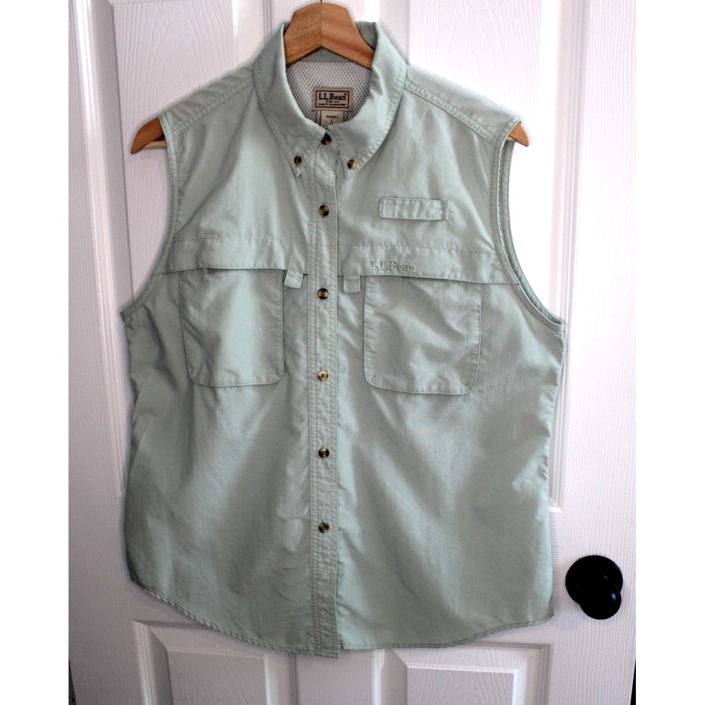 LL Bean women size L Nylon blend sleeveless Button up shirt fishing outdoors